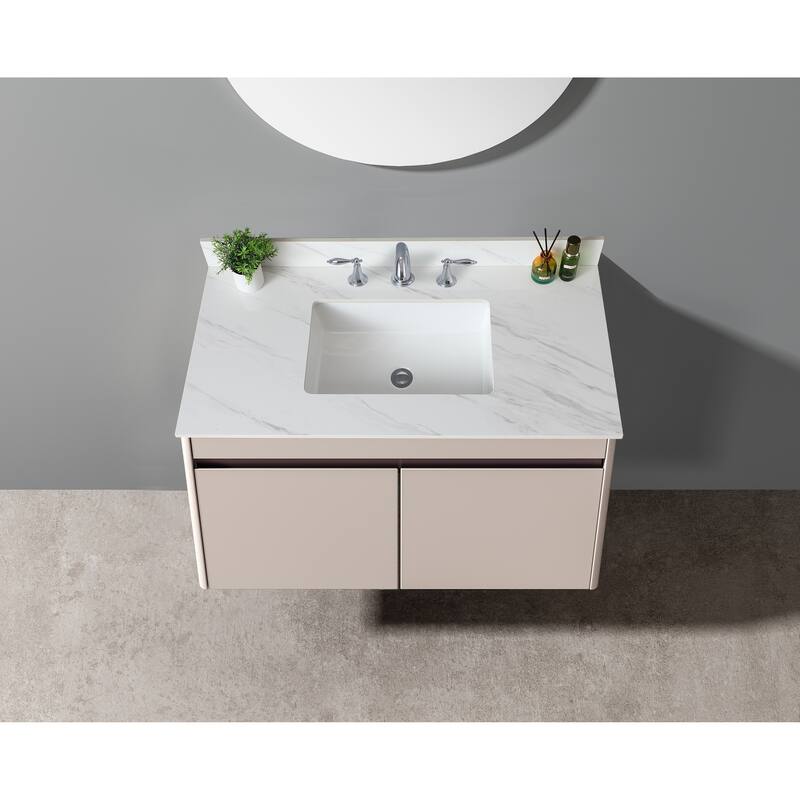 Durable 31-Inch Vanity Top with Pre-Drilled Faucet Hole, Carrara White Marble Style - 31.02in L - White