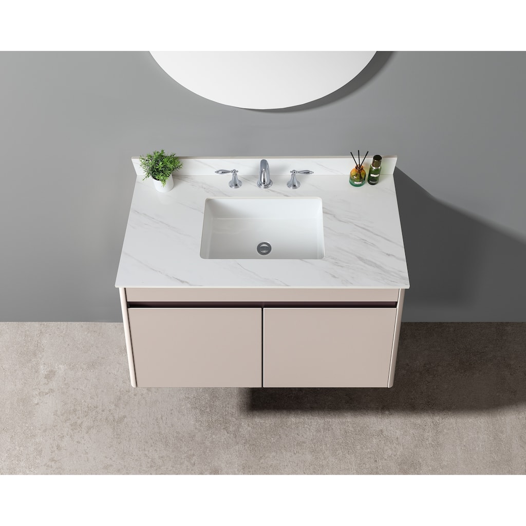 Durable 31-Inch Vanity Top with Pre-Drilled Faucet Hole, Carrara White Marble Style - 31.02in L