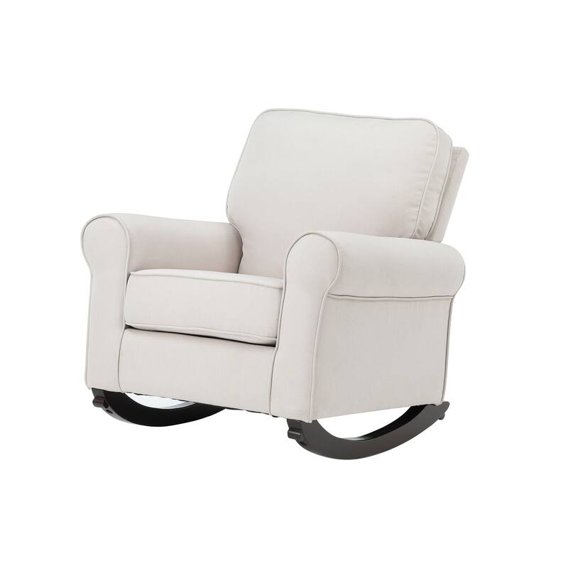 Beige Fabric Rocking Chair Constructed of solid hardwood,Beautifully designed with wide seat and armrest