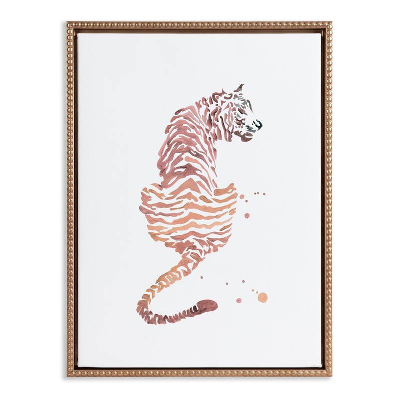 Kate and Laurel Sylvie Beaded Boho Tiger Framed Canvas by Viola Kreczmer