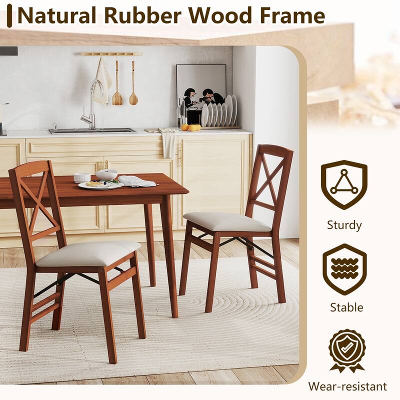 Gymax 4 Set Kitchen Chairs w/ Rubber Wood Frame Upholstered Seat