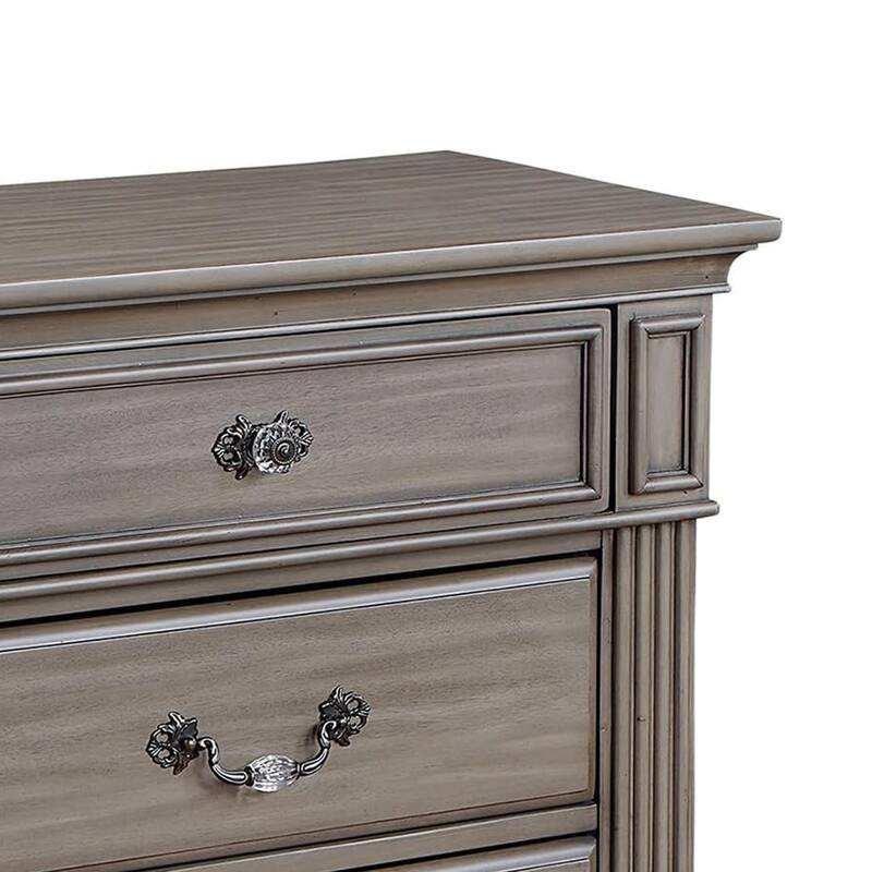 Recus Classic Nightstand with 3 Drawers, Acrylic Accents, Gray Solid Wood