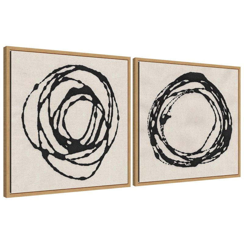 Kate and Laurel Sylvie Flowing Circle Abstracts - 2 Piece Framed Canvas Art Set by The Creative Bunch Studio - 2 Piece 22x22 - Natural