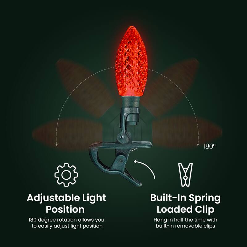 NOMA Quick Clip C9 LED Christmas String Lights, 66.8 Foot, 100 Multicolor Bulbs - 66.6