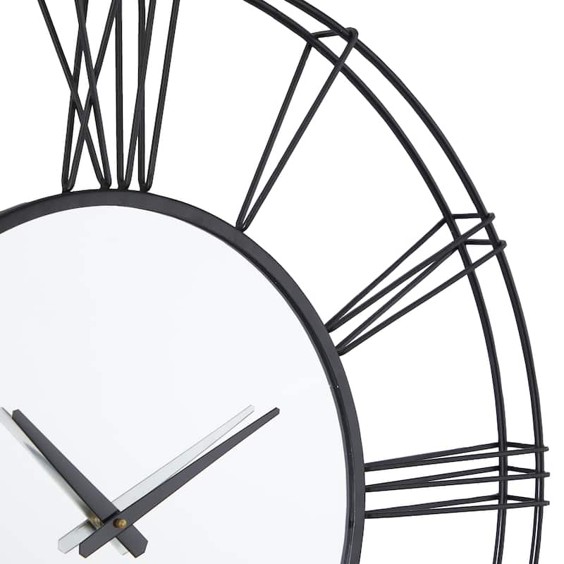 Metal Open Frame Decorative Wall Clock with Center Mirror - Gold or Black - Roche River Decor