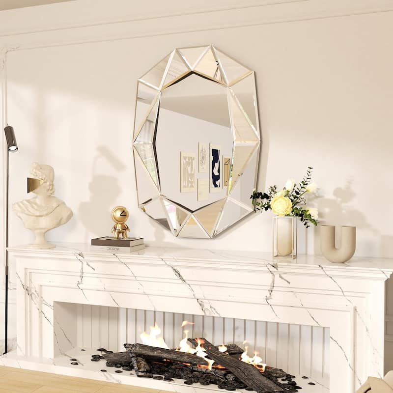 Irregular Glass Wall Art Mirror with Beveled Diamond Edge Accent Mirror