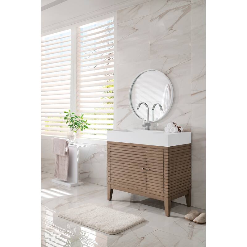 James Martin Vanities Linear 36" Single Vanity, Whitewashed Walnut