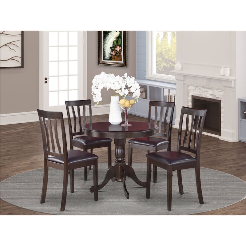 East West Furniture 5 Piece Kitchen Table Set Includes a Round Dining Room Table and 4 Dining Chairs, Cappuccino (Seat Options)