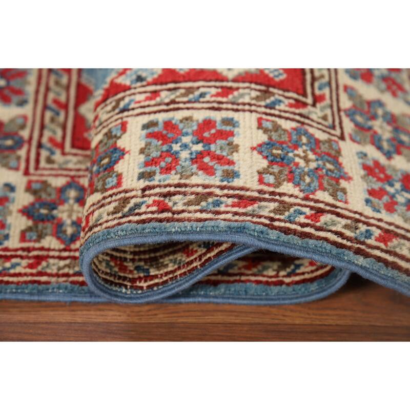 Blue Kazak Accent Rug Handmade Geometric Wool Carpet - 2'0" x 3'0"