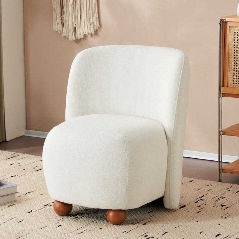 Modern Low Back Accent Chair, Upholstered Armless Living Room Lounge Chairs with Round Pine Wood Feet for Bedroom