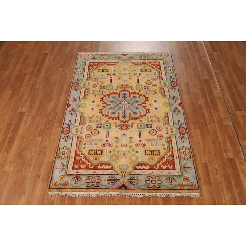 Yellow Heriz Serapi Oriental Rug Handmade Wool Carpet - 4'0" x 5'10"