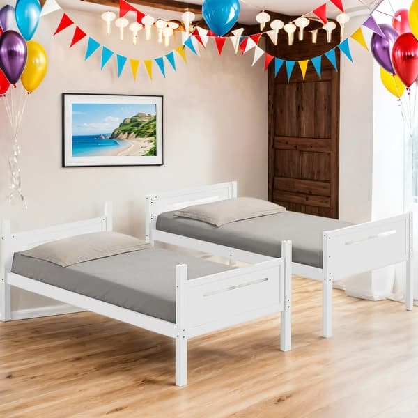 slide 2 of 7, Wooden Versatile Twin over Twin Bunk Bed with Built-in Ladder White