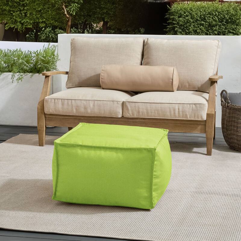 Sorra Home Sunbrella Outdoor Top Stitch Solid Bean Pouf - Canvas Macaw - Medium
