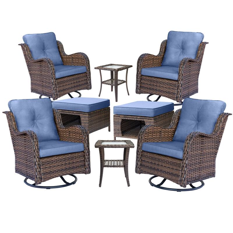 8 Piece Outdoor Patio Swivel Glider Chairs Ottoman Set with Side Table