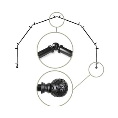 Coastal Cottage Curtain Rod - Black Corner Rods for Bay Windows - 13/16 Inch Single Rod - M