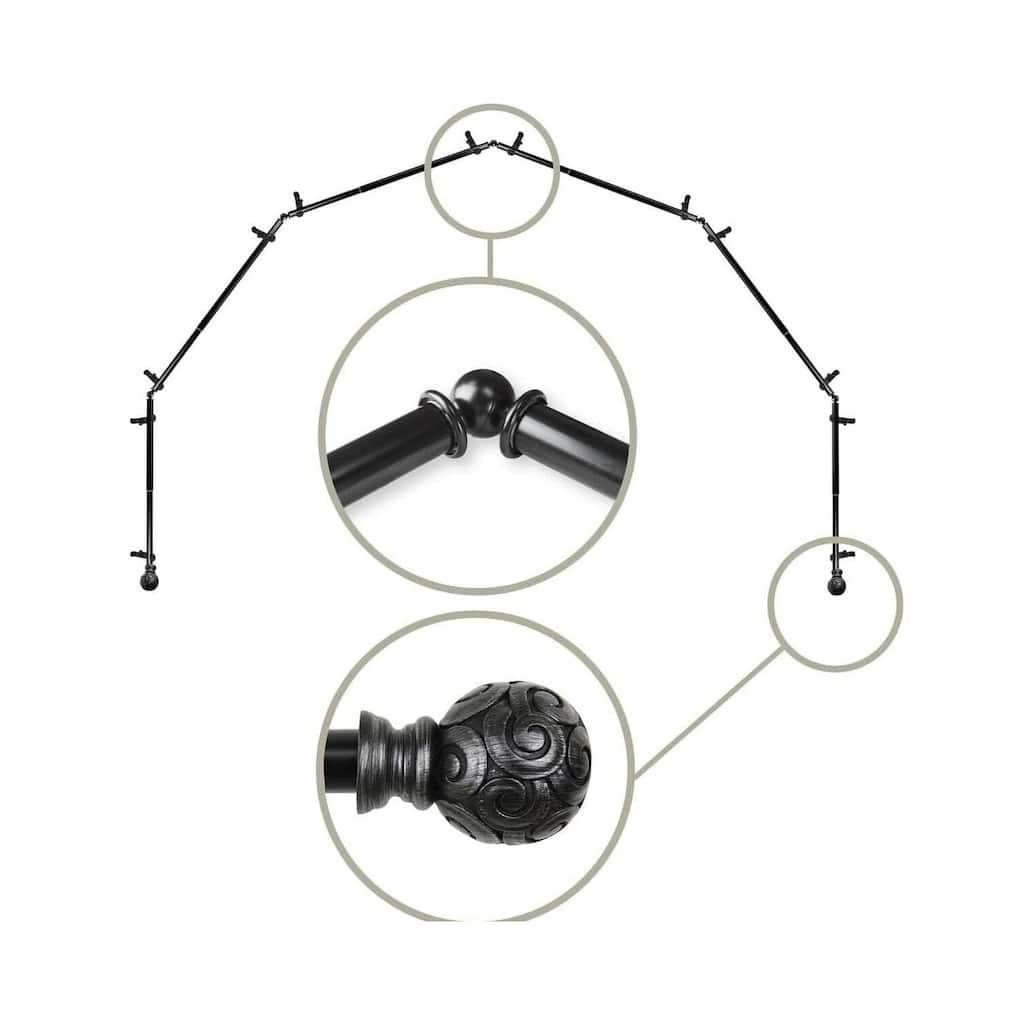 Coastal Cottage Curtain Rod - Black Corner Rods for Bay Windows - 13/16 Inch Single Rod - M
