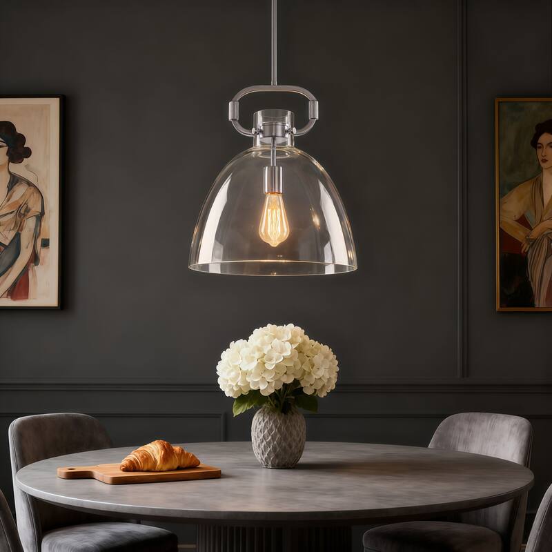 Starskys 1-Light Industrial Pendant Light with Bowl-Shaped Clear Glass Shade