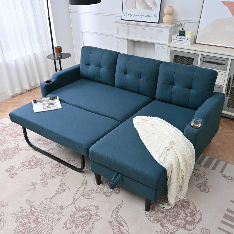 Blue Fabric Sofa with Storage and Comfortable Cushions, 75x49x32 inches