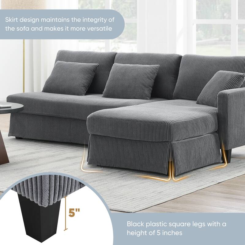 87" Modern L Shaped Sofa with Reversible Chaise,Corduroy Upholstered Sectional Sofa with Pillows