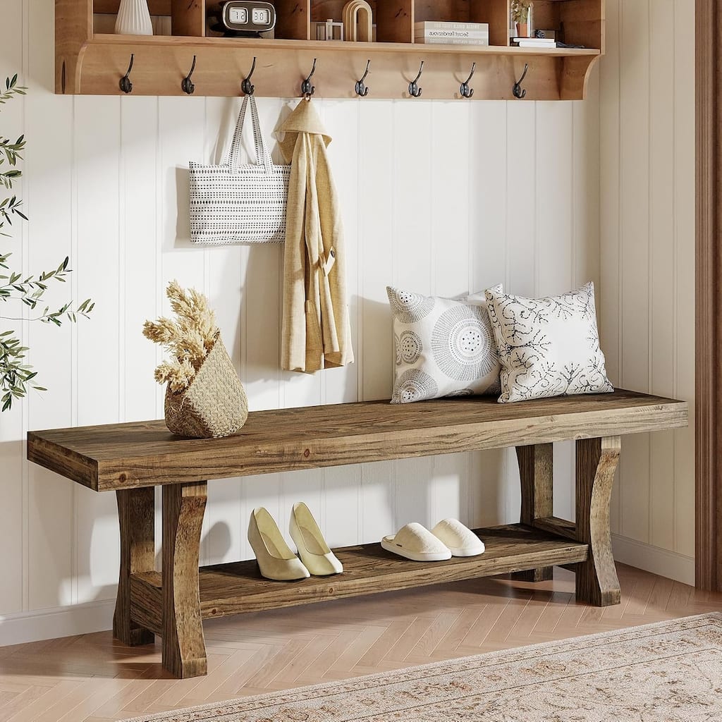 Solid Wood Entryway Bench, 55" End of Bed Bench Dining Bench