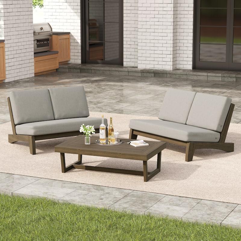 Outdoor Acacia Wood 3 Piece All Weather Conversation Set