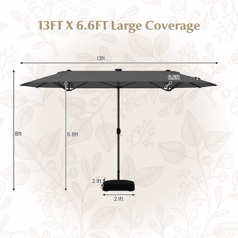 Gymax 13FT Double-sided Patio Umbrella w/ Solar Lights Crank Handle
