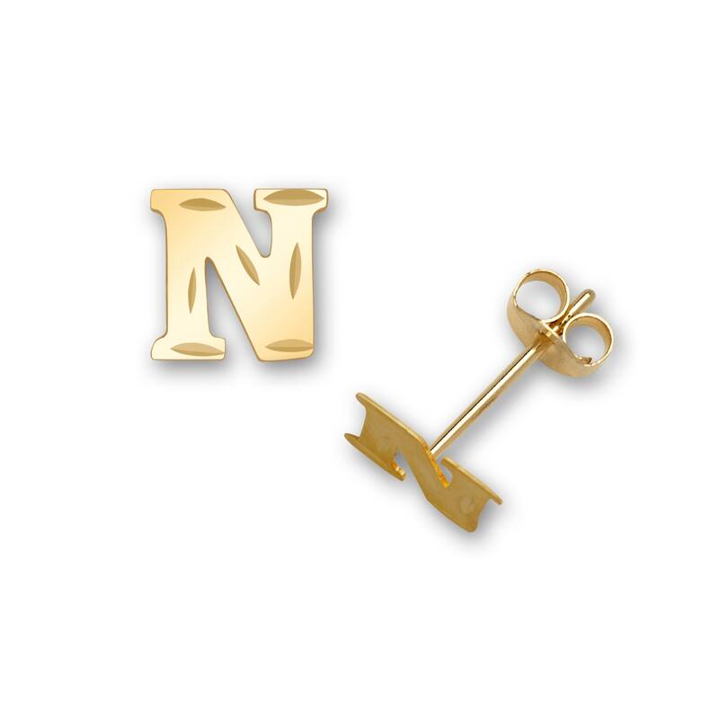 Curata Solid 14k Yellow Gold Diamond-cut Monogram Initial Pair Earrings - Orange - N