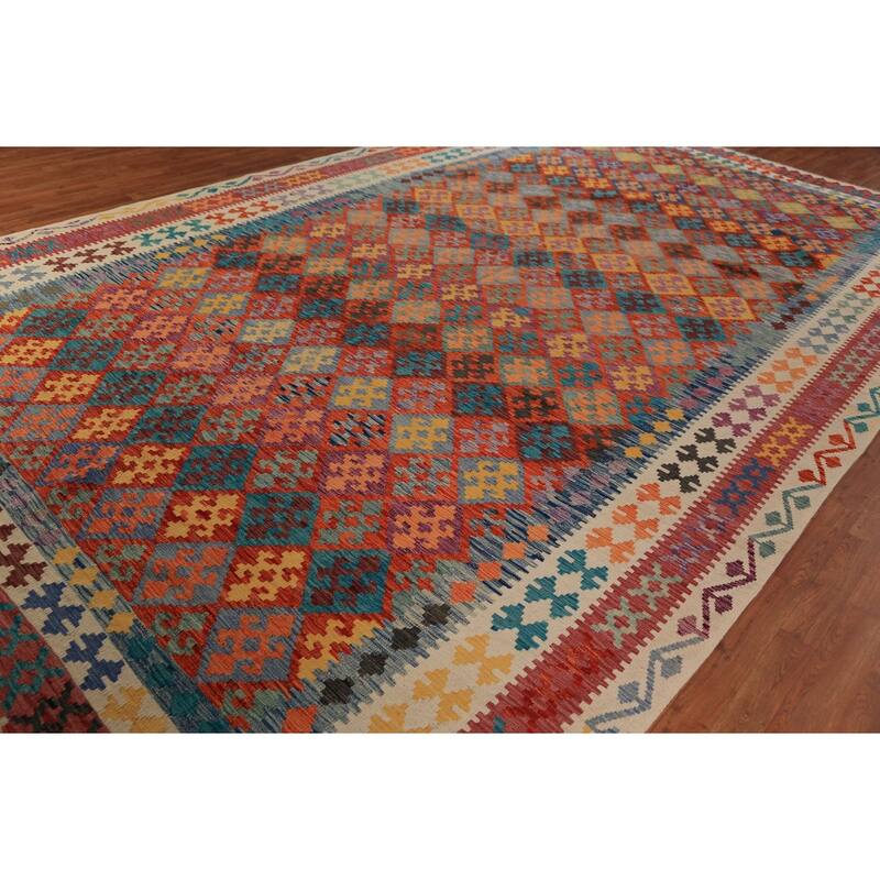 South Western Style Kilim Large Rug Hand-Woven Oriental Wool Carpet - 10'1"x 16'1"