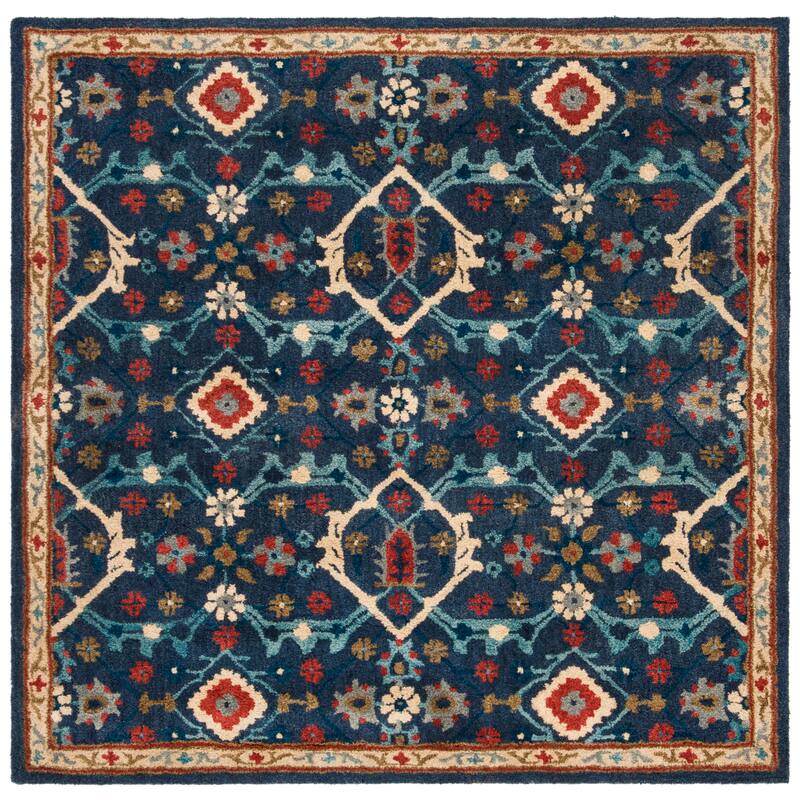 SAFAVIEH Handmade Heritage Knot Traditional Oriental Wool Rug - 6' Square - Navy/Multi
