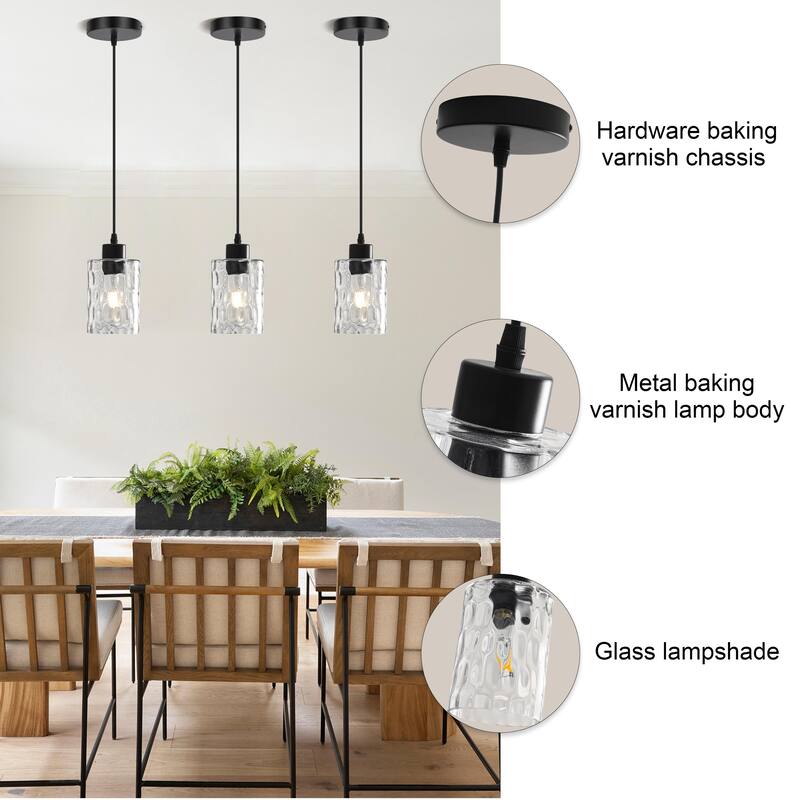1-Light Kitchen Island Textured Clear Glass Pendant