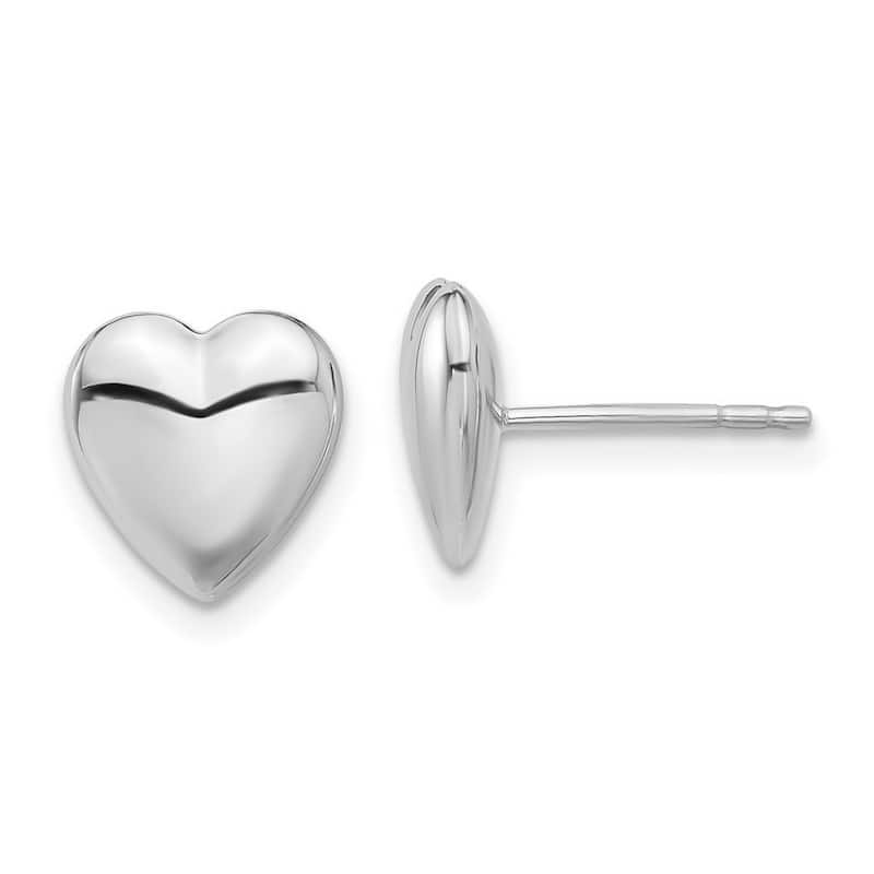 Curata 14k White Gold Polished Puffed Love Heart Post Earrings - 9.9x9.5mm