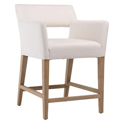 Bennett White Linen Narrow Track Arm Dining Counter Stool with Cut out
