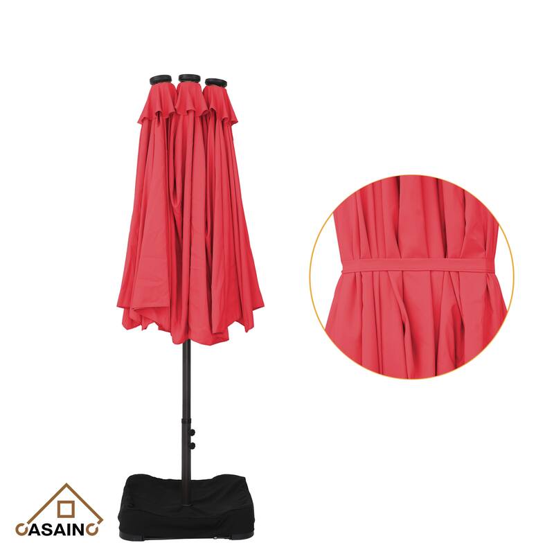 15 ft. Crank Double-sided Solar LED Ultra Lighted Outdoor Market Umbrella with Base Included