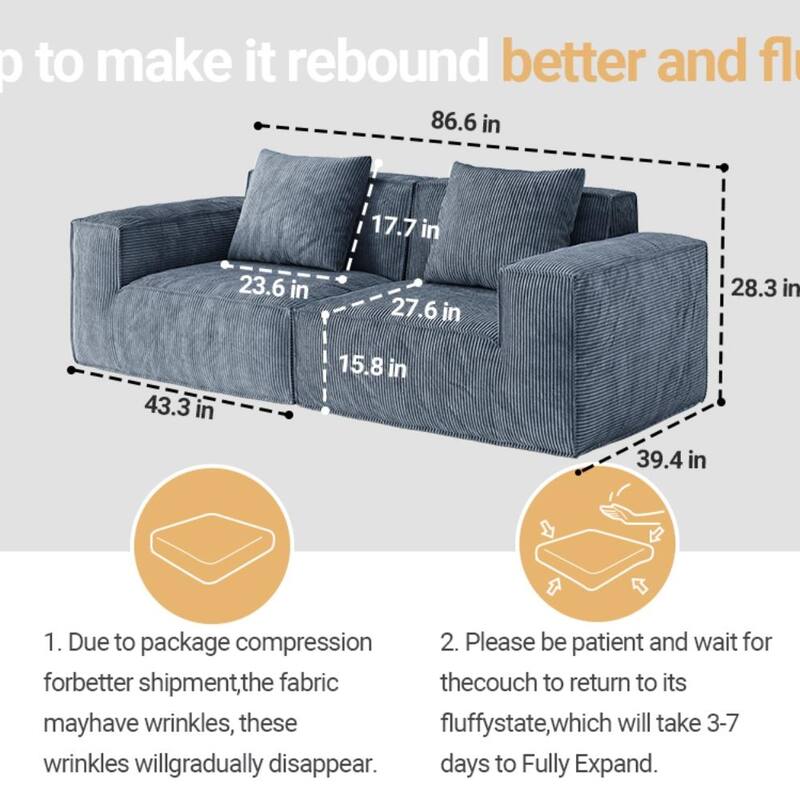 Soft Corduroy Cloud Velvet Fabric Two Person Sofa