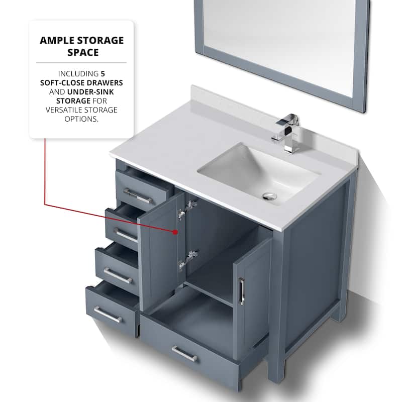 Jacques 36 in. W x 22 in. D Right Offset White Bath Vanity, Cultured Marble Top, and 34 in. Mirror
