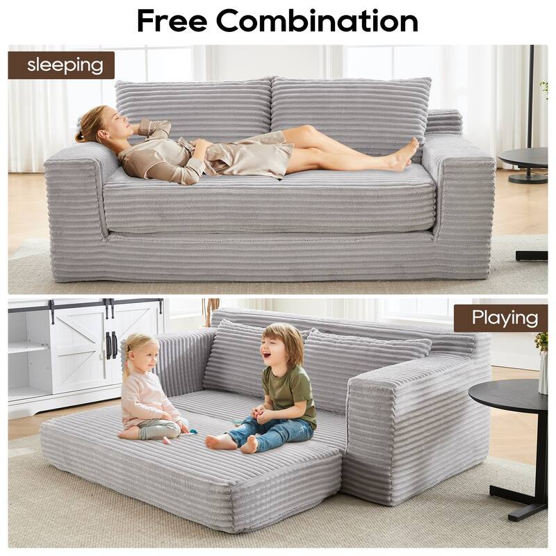 2-in-1 Loveseat Sofa Bed, Memory Foam Corduroy, No Assembly, Compact