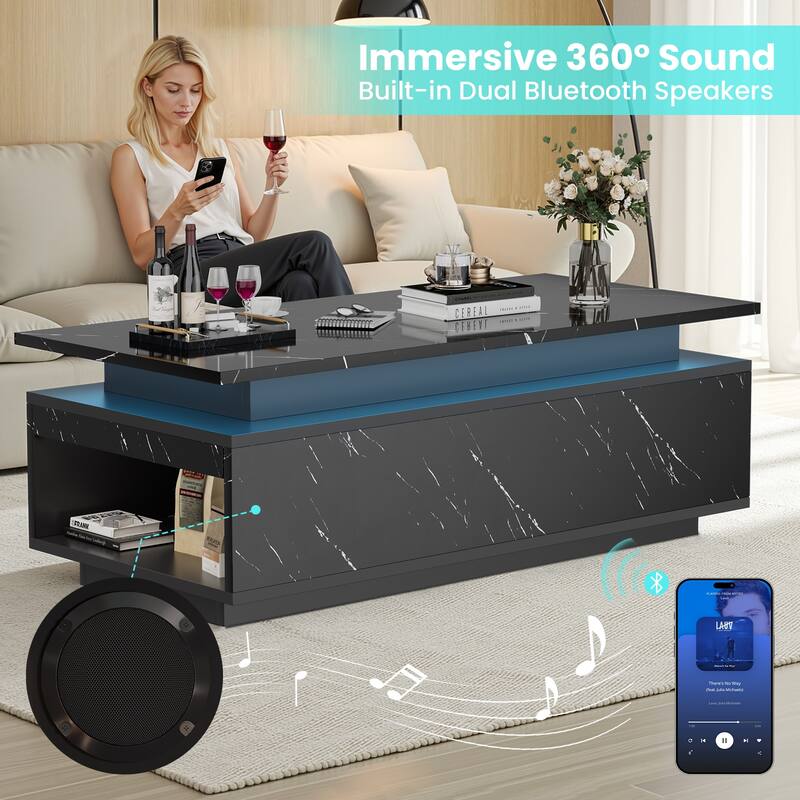Pocassy 47.2 Inches Living Room Tables with 24 Colors LED Lights