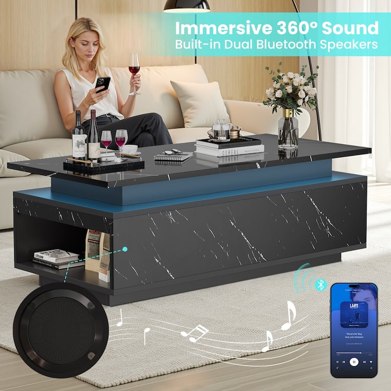 Pocassy 47.2 Inches Living Room Tables with Wireless Charging and Speaker