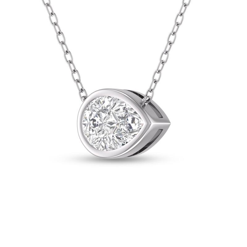 Marquee Lab Grown 1/2 Carat Pear Shaped Bezel Set Diamond Solitaire Pendant in 14K White Gold