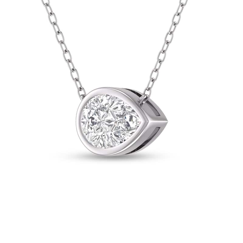 Marquee Lab Grown 1 Carat Pear Shaped Bezel Set Diamond Solitaire Pendant in 14K White Gold