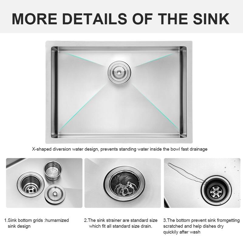 Undermount 16 Gauge Single Bowl Stainless Steel Kitchen Sink in Brushed Nickel
