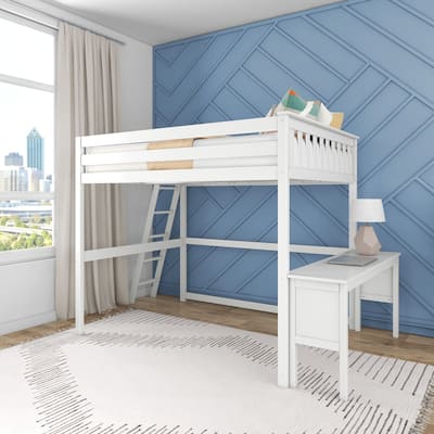 Full-Size High Loft Bed with Ladder on End and Desk