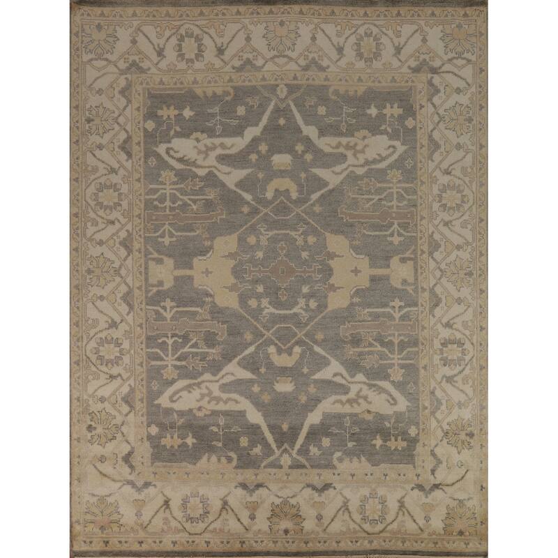 Transitional Grey Oushak Indian Area Rug Hand-Knotted Wool Carpet - 8'3" x 9'10"