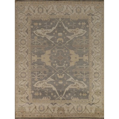 Transitional Grey Oushak Indian Area Rug Hand-Knotted Wool Carpet - 8'3" x 9'10"