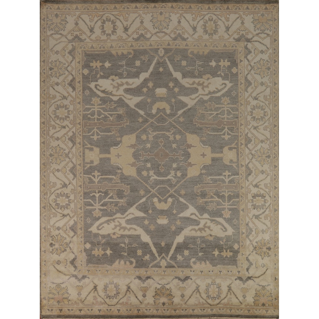 Transitional Grey Oushak Indian Area Rug Hand-Knotted Wool Carpet - 8'3" x 9'10"