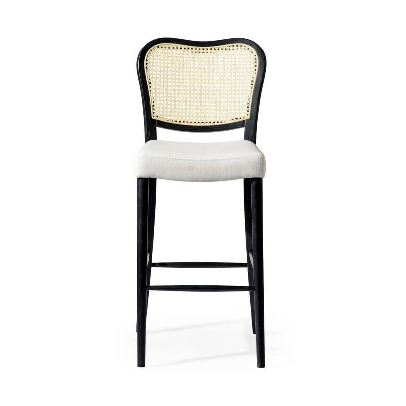 HomeRoots 31" White and Black Fabric and Solid Wood Bar Height Bar Chair