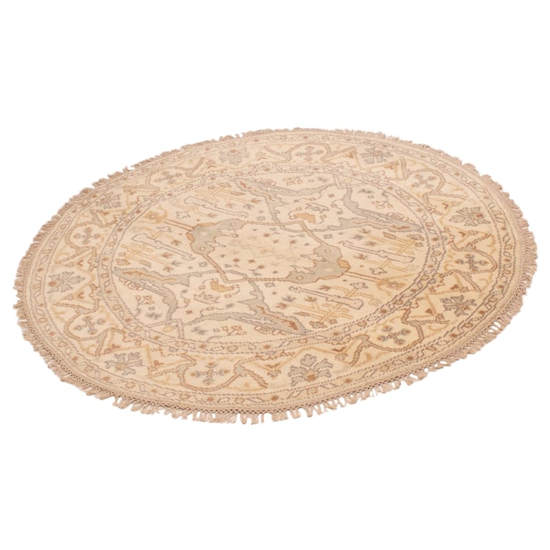 ECARPETGALLERY Hand-knotted Royal Oushak Cream Wool Rug - 4'10 x 4'10