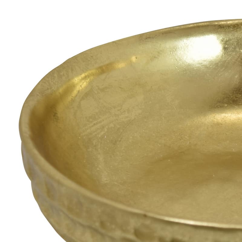 Round Tray with Hammered Accents, Vintage Details, 14 Inch Gold Resin