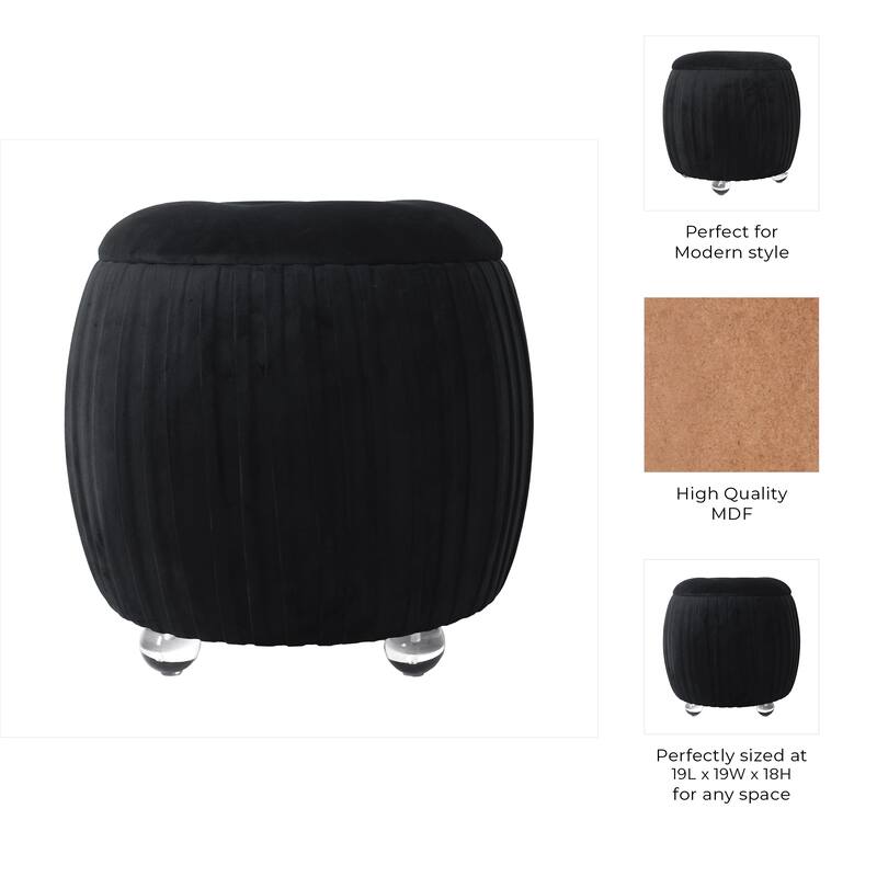 Backless Storage Stool with Velvet Upholstery - Accent for Living Room Home Decor