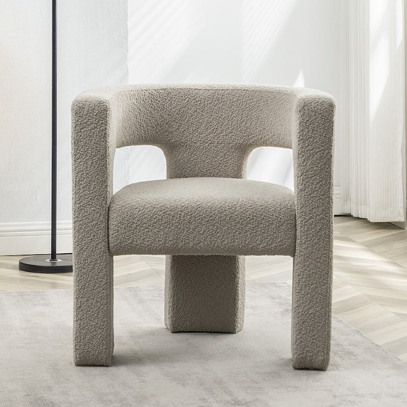 KINWELL 28" Wide Boucle Upholstered Square Armchair - Oatmeal